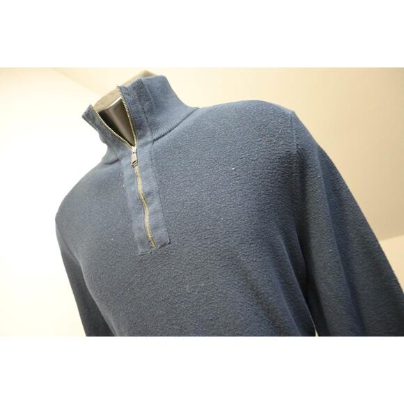 Banana Republic 1/4 Zip Neck Sweater Dark Blue Cotton Blend Casual Mens Medium - Picture 2 of 7